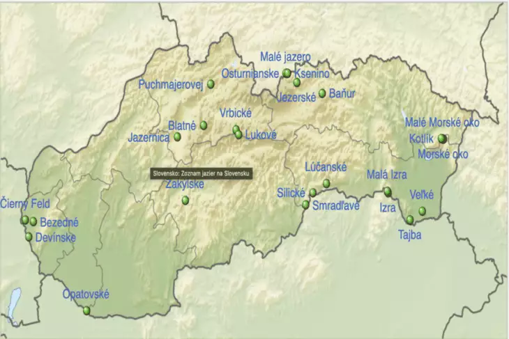 Jazerá na Slovensku mapa