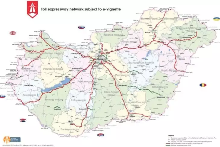 Maďarská diaľničná známka mapa