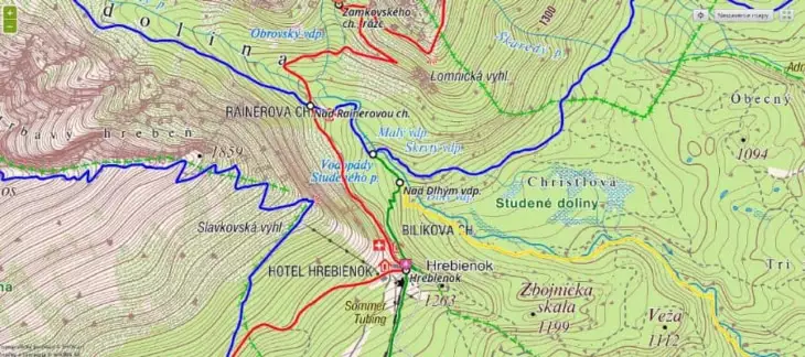 Vodopády Studeného potoka mapa